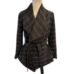 Jack by BB Dakota Black and Gray Striped Jacket with Belt & Shaw Collar